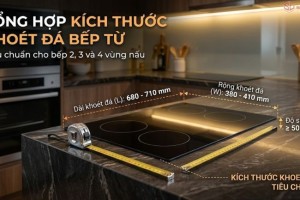 Tổng Hợp Kích Thước Khoét Đá Bếp Từ Chuẩn Nhất 2026 (Mọi Thương Hiệu)