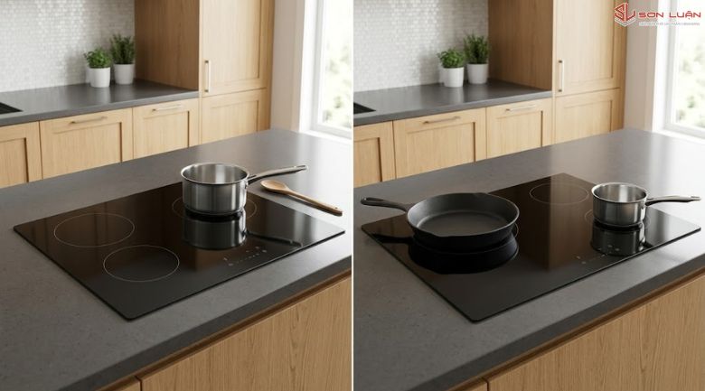 Hình ảnh bếp từ đôi và bếp từ 3 vùng nấu