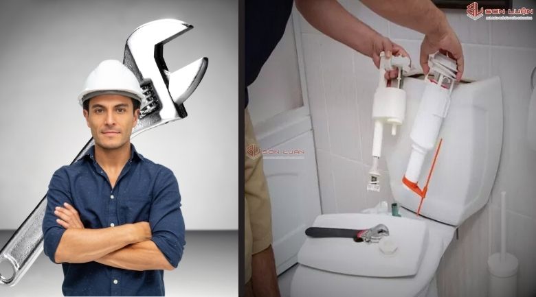 Hình ảnh thợ sửa chữa bồn cầu
