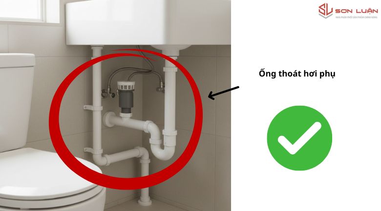 Ảnh minh họa Van Cấp Khí Tự Động (AAV) được lắp đặt dưới bồn rửa (gần bồn cầu).