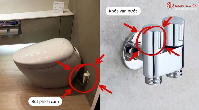 Hình ảnh minh họa khóa van nước và rút phích cắm