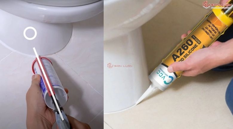 Dùng silicone trám viền bồn cầu