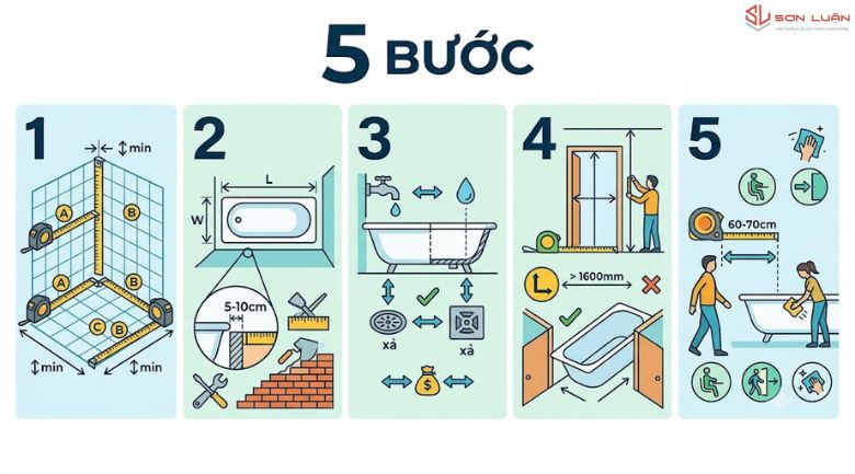 5 bước đo đạc để lắp đặt bồn tắm chuẩn từ chuyên gia Sơn Luận
