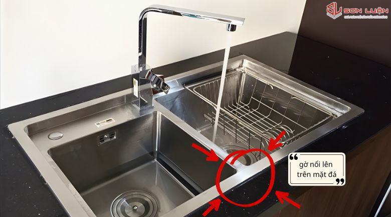 Chậu rửa bát dương bàn Picenza kèm chú thích phần nổi trên bề mặt đá