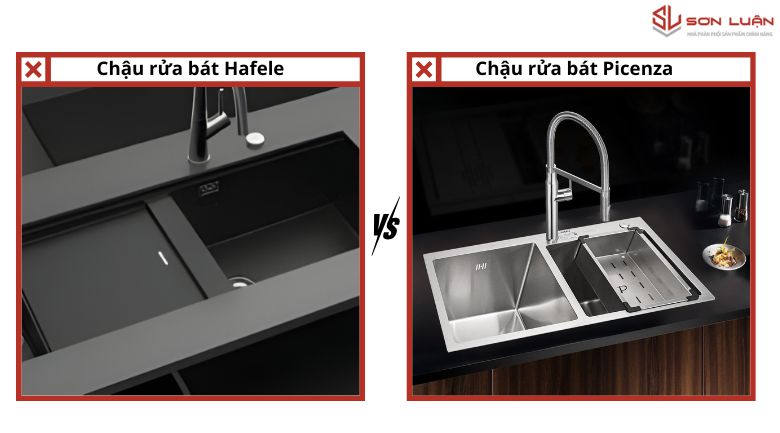 Hình ảnh so sánh chậu rửa bát Picenza và chậu rửa bát Hafele