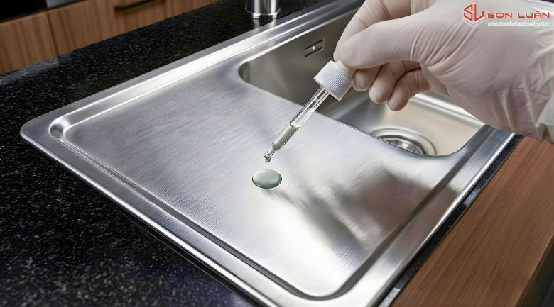 Sử dụng axit nhẹ để thử độ bền của chậu rửa bát