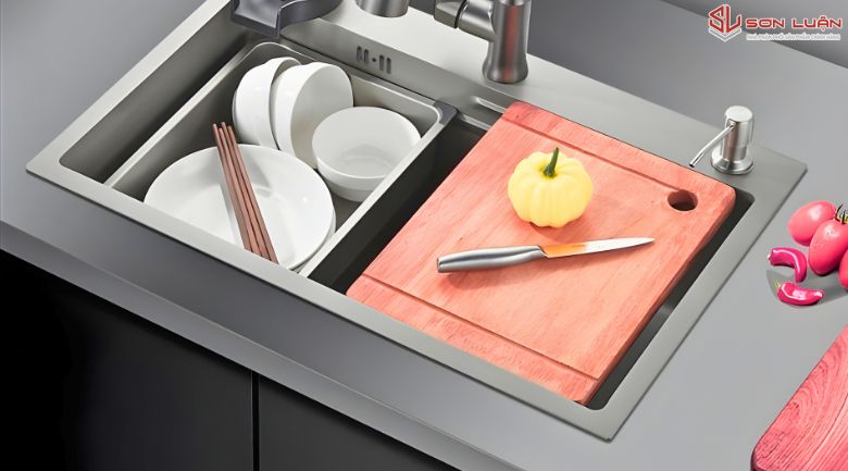 Chậu rửa bát 1 hố Picenza HM6045 rộng rãi rửa được chảo to và mâm cỗ.