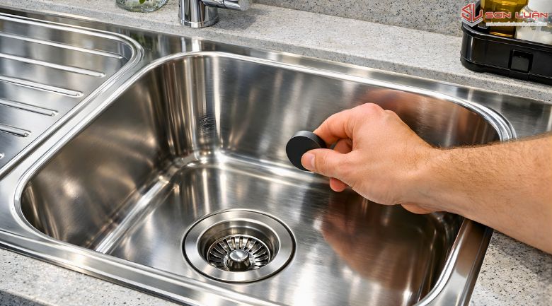 Hình ảnh test nam châm với chậu rửa bát Inox 304