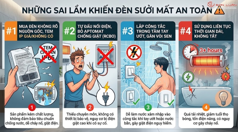 Những sai lầm khiến đèn sưởi mất an toàn