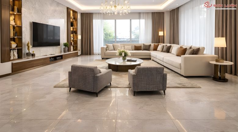 Gạch 80x80 lát phòng khách sang trọng - Sơn Luận