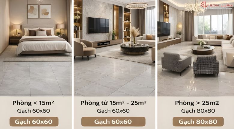 Kích thước gạch ốp lát phù hợp với kích thước phòng