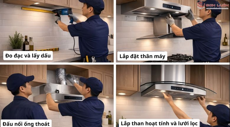 4 bước lắp đặt máy hút mùi chuẩn thợ Sơn Luận