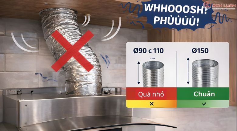 Đường ống thoát khí quá nhỏ và đường ống thoát khí phù hợp