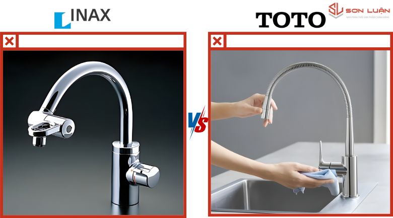 Hình ảnh so sánh vòi rửa bát TOTO và Inax