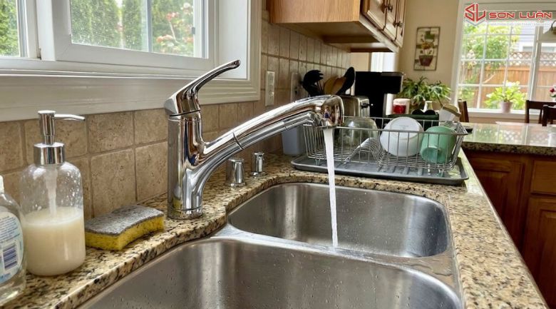 Hình ảnh thực tế lắp đặt vòi rửa bát Inax nóng lạnh