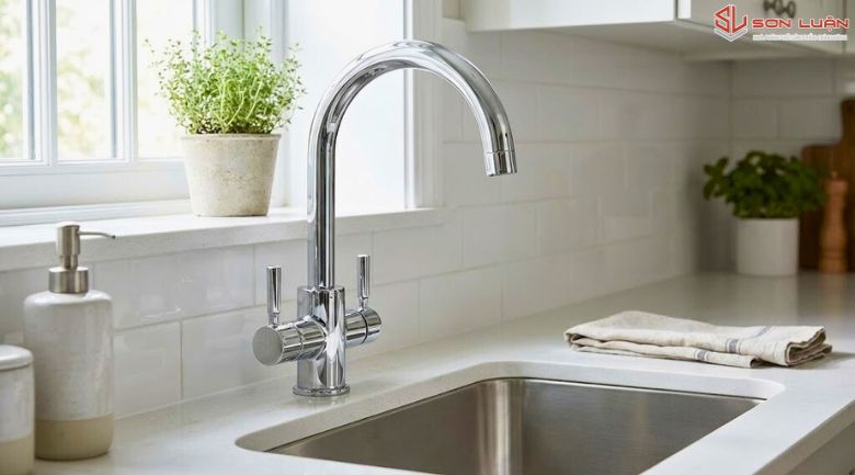 Vòi rửa bát Caesar sáng bóng Inox 304 lắp đặt cho khách