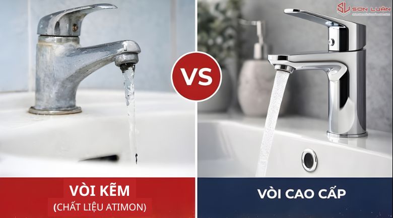 So sánh vòi rửa mặt chất liệu atimon và vòi rửa mặt đồng 65% chuẩn Đức