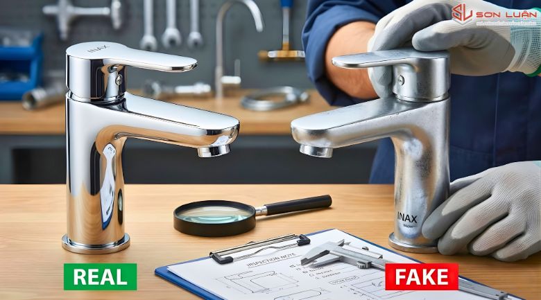 Thợ tại Sơn Luận kiểm tra vòi thật và giả cho khách