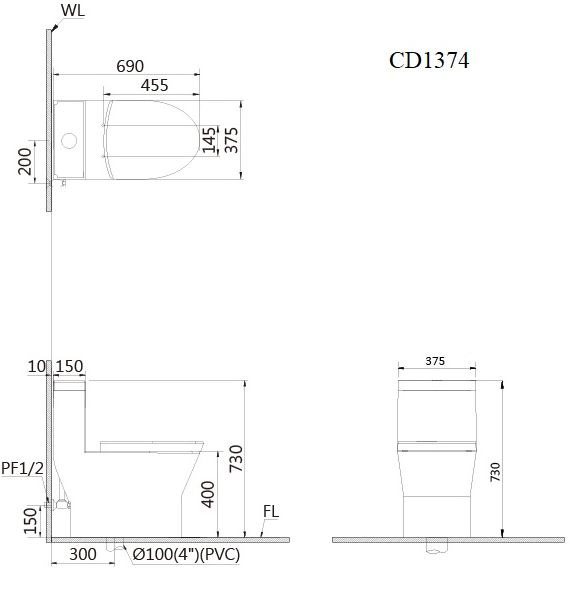 Bồn cầu 1 khối Caesar CD1374