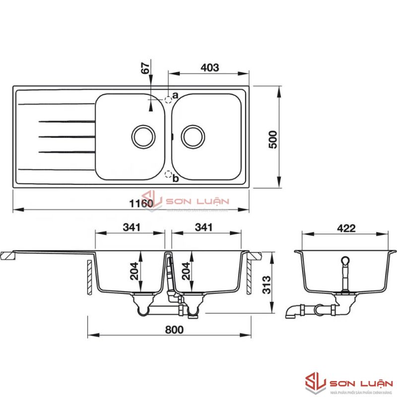 Chậu rửa bát HS18-GED2R80 570.35.360