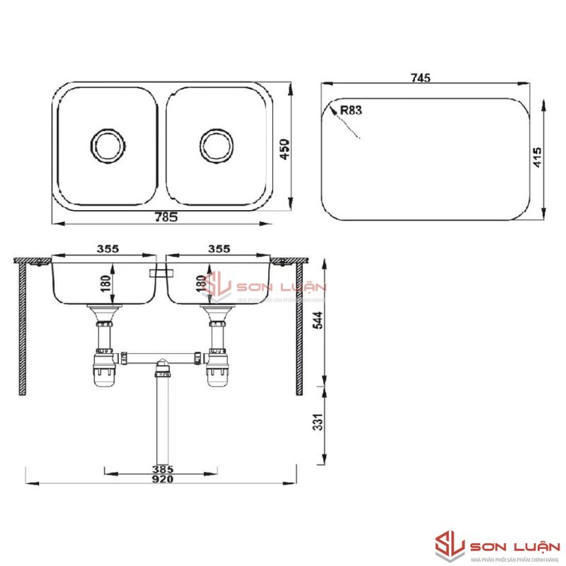 Chậu rửa bát Hafele HS20-SSN2R90S 567.20.506