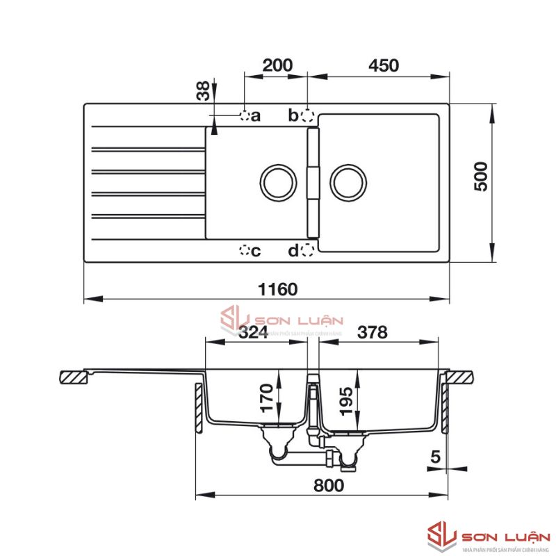 Chậu rửa chén Hafele HS19-GED2S80 570.35.370