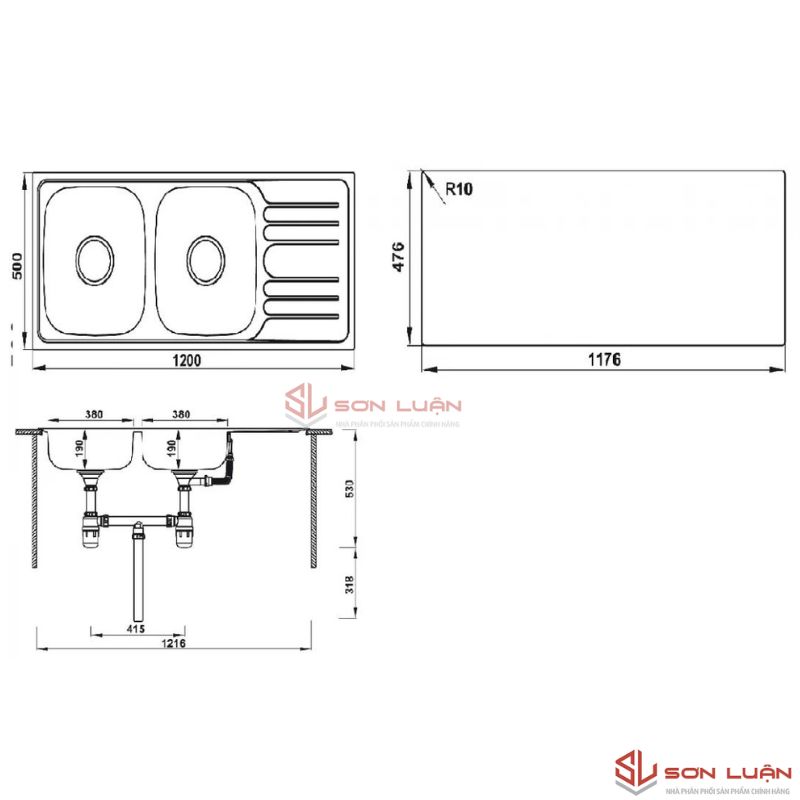 Chậu rửa bát Hafele HS20-SSD2R90 567.20.513