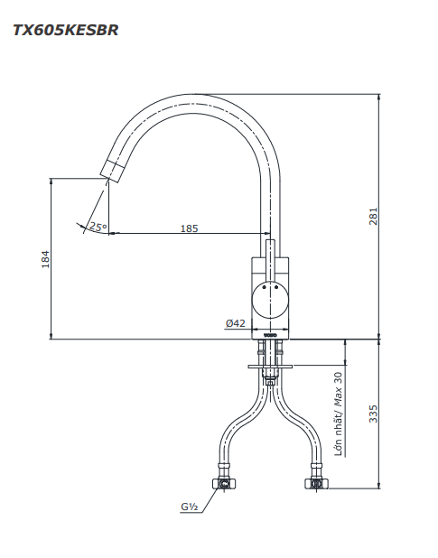 Vòi bếp rửa bát nóng lạnh TX605KESBR