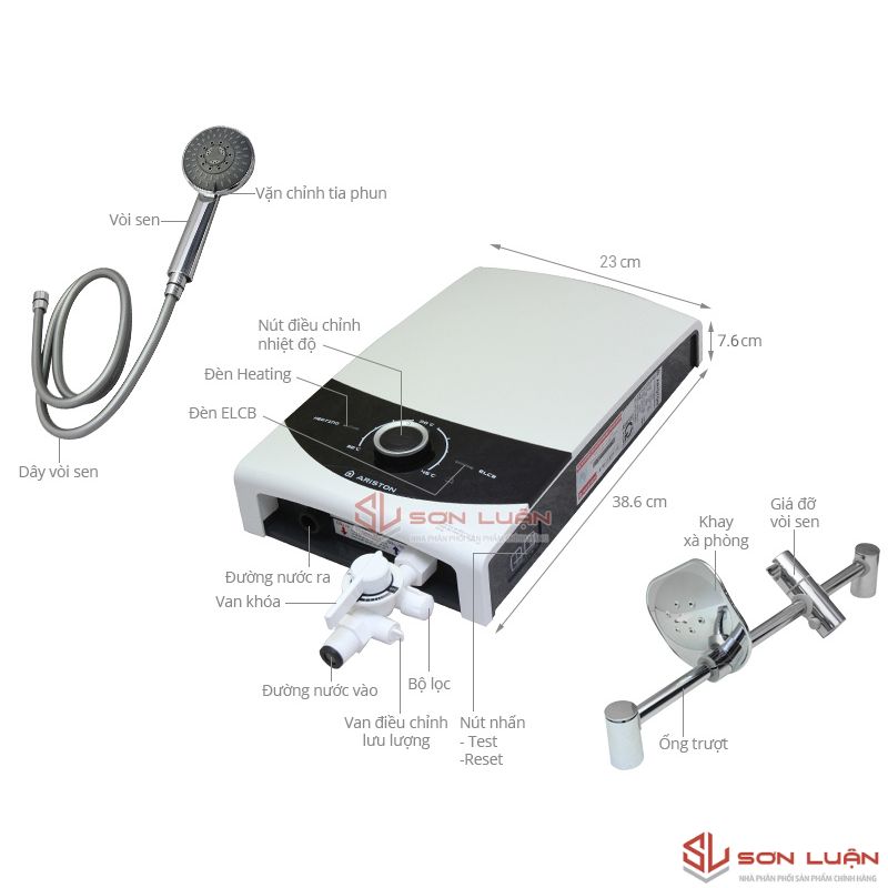 Bình nước nóng trực tiếp Ariston AURES SMART SQUARE SMC45PE-VN có bơm tăng áp