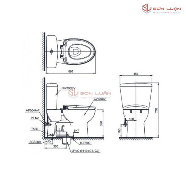 Bồn Cầu Điện Tử TOTO CS300DRW16 Nắp Rửa Washlet TCF23410AAA C2