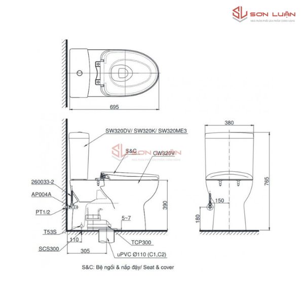 Bồn Cầu Điện Tử TOTO CS320DRW16 Nắp Rửa Washlet TCF23410AAA C2