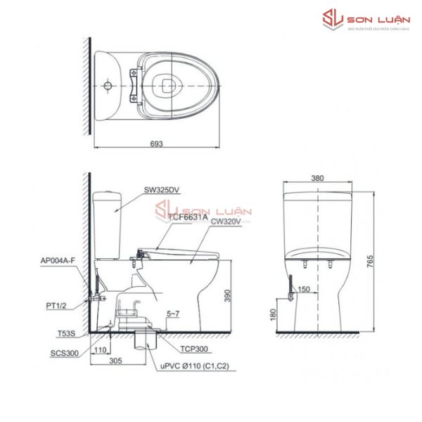 Bồn Cầu Điện Tử TOTO CS325DRW16 Nắp Rửa Washlet TCF23410AAA C2