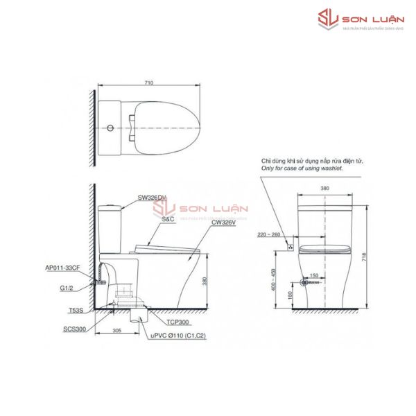 Bồn Cầu Điện Tử TOTO CS326DW16 Nắp Rửa Washlet TCF23410AAA C2