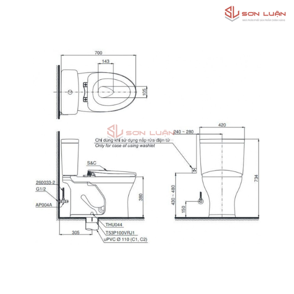 Bồn Cầu Điện Tử TOTO CS735DW16 Nắp Rửa Washlet TCF23410AAA C2