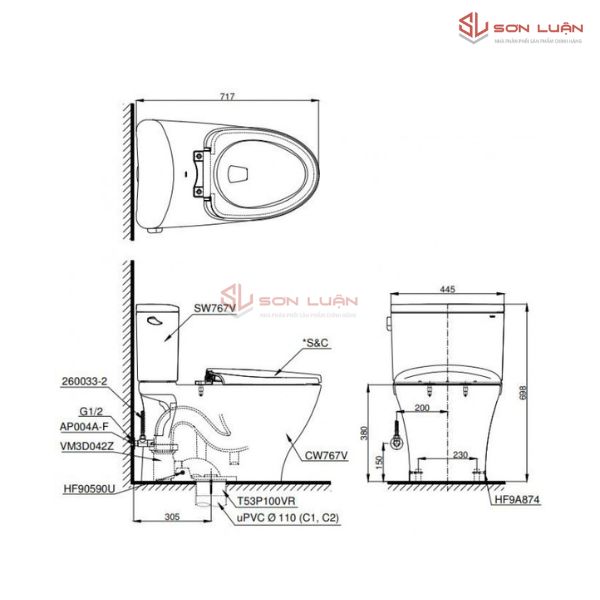 Bồn Cầu Điện Tử TOTO CS767CRW17 Nắp Rửa Washlet TCF23460AAA C2 Giấu Dây