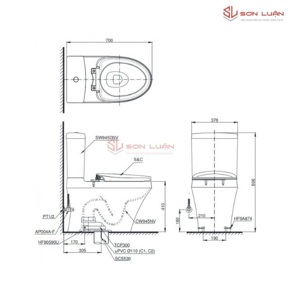 Bồn Cầu Điện Tử TOTO CS945DNW16 Nắp Rửa Washlet TCF23410AAA C2