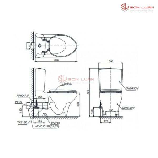 Bồn Cầu Điện Tử TOTO CS945PDW16 Nắp Rửa Washlet TCF23410AAA C2 Thoát Ngang