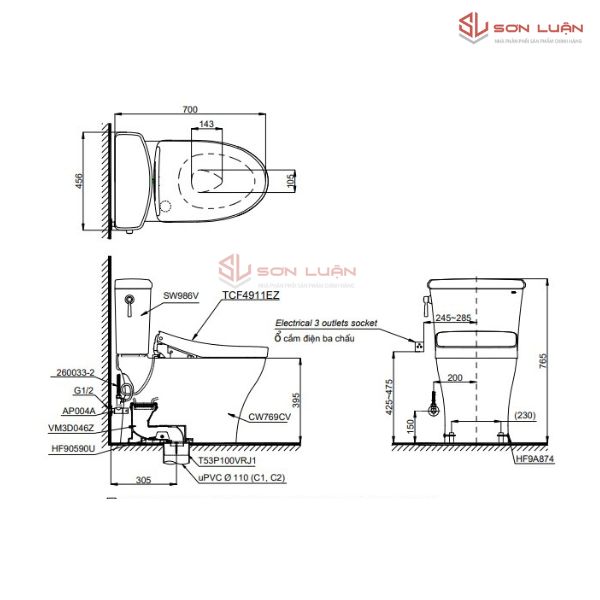 Bồn Cầu Điện Tử TOTO CS986CGW12 Nắp Rửa Washlet