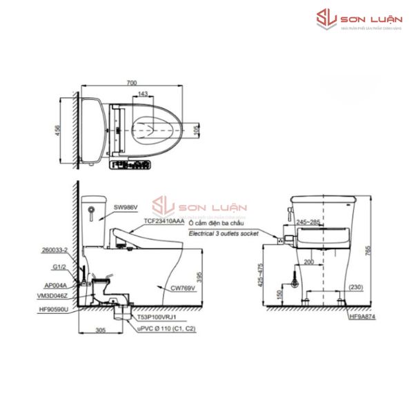 Bồn Cầu Điện Tử TOTO CS986GW16 Nắp Rửa Washlet TCF23410AAA C2