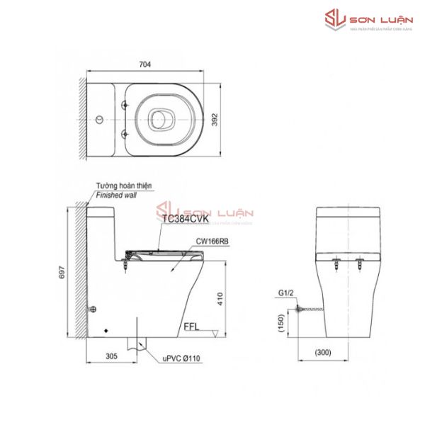 Bàn Cầu TOTO CW166RB/TCF34320GAA/T53P100VR Nắp Điện Tử Chữ D S5