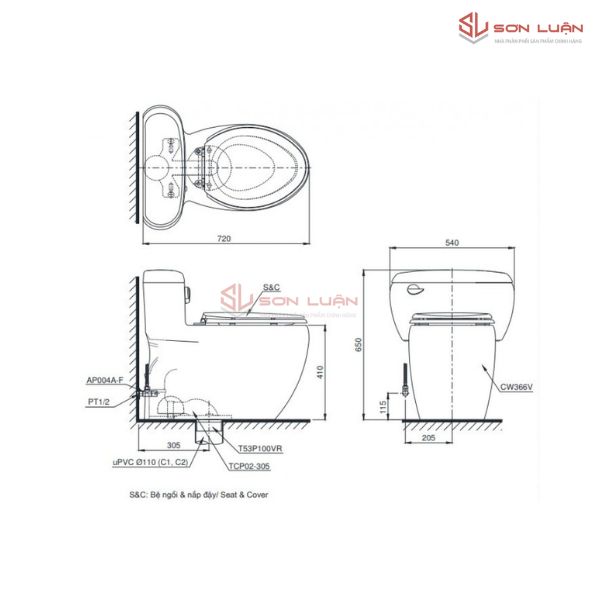 Bồn Cầu Điện Tử TOTO MS366W16 Nắp Rửa Washlet TCF23410AAA C2