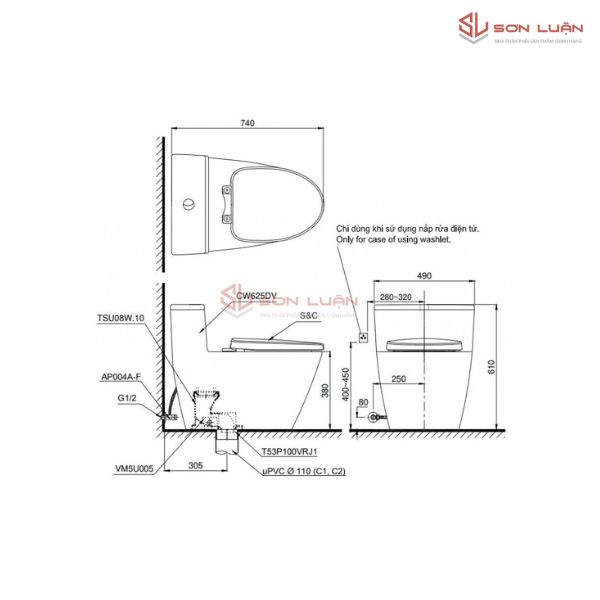 Bồn Cầu Điện Tử TOTO MS625DW11 Nắp Washlet TCF4911Z C7