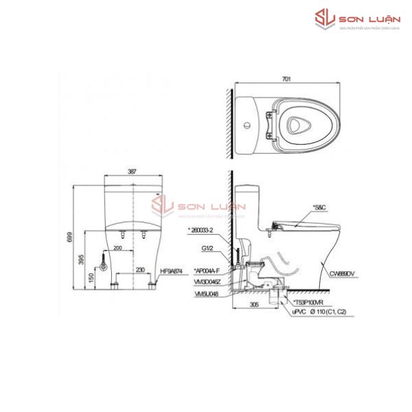 Bồn Cầu Điện Tử TOTO MS855CDW17 Nắp Rửa Washlet TCF23460AAA C2 Giấu Dây