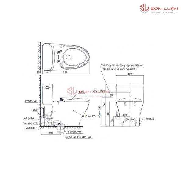 Bồn Cầu Điện Tử TOTO MS887CRW15 Washlet