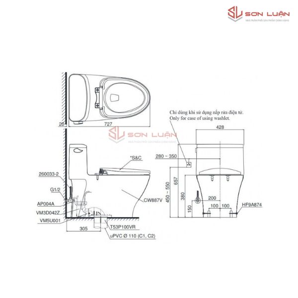 Bồn Cầu Điện Tử TOTO MS887CRW17 Nắp Rửa Washlet TCF23460AAA C2 Giấu Dây