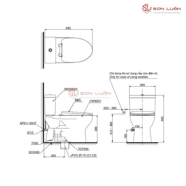Bồn Cầu Điện Tử TOTO CS302DW16 Nắp Rửa Washlet TCF23410AAA C2