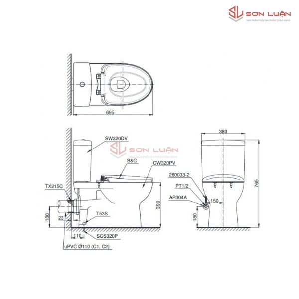 Bồn Cầu Điện Tử TOTO CS320PDRW16 Nắp Rửa Washlet TCF23410AAA C2 Thoát Ngang
