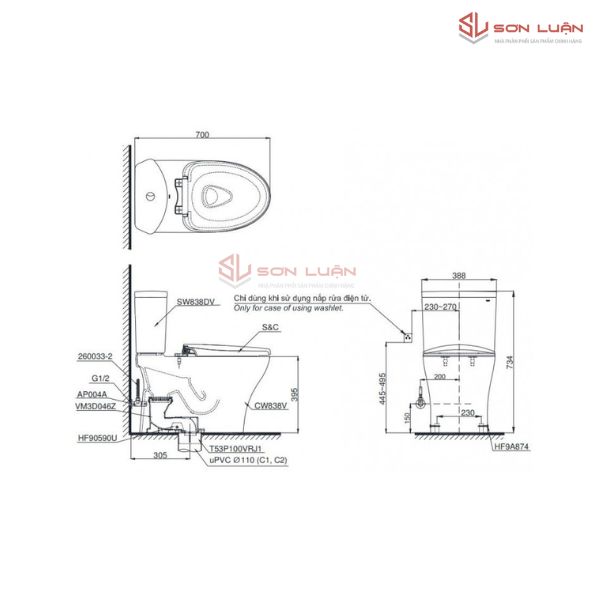 Bồn Cầu Điện Tử TOTO CS838DW14 Washlet