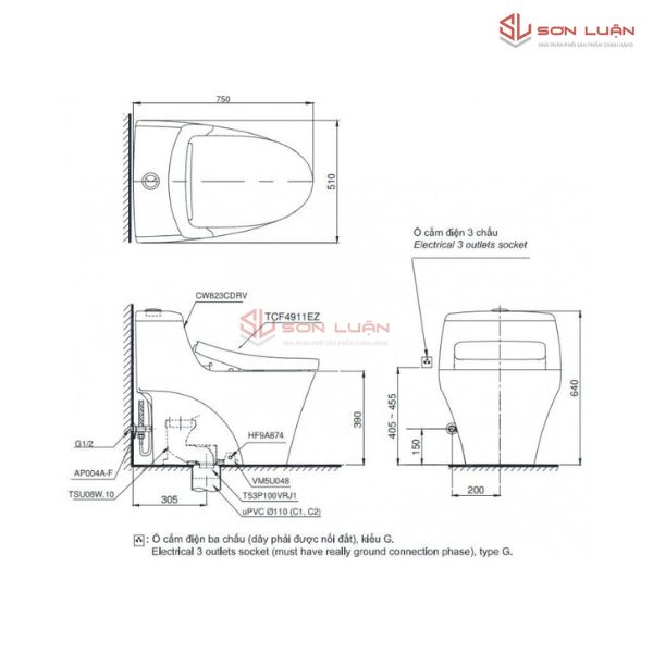 Bồn Cầu Điện Tử TOTO MS823CDRW12 Nắp Tự Động Đóng Mở Giấu Dây