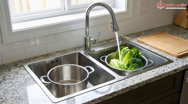 Chậu rửa bát 2 hố lệch Picenza HM8245-615 tiện lợi